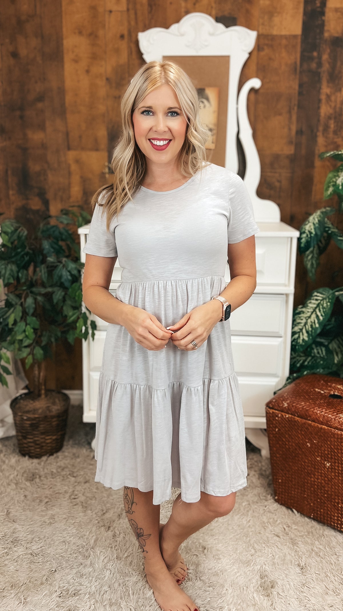Beverly Tiered Dress: Grey
