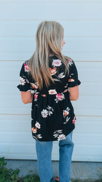 Winnie Babydoll Top: Black Floral