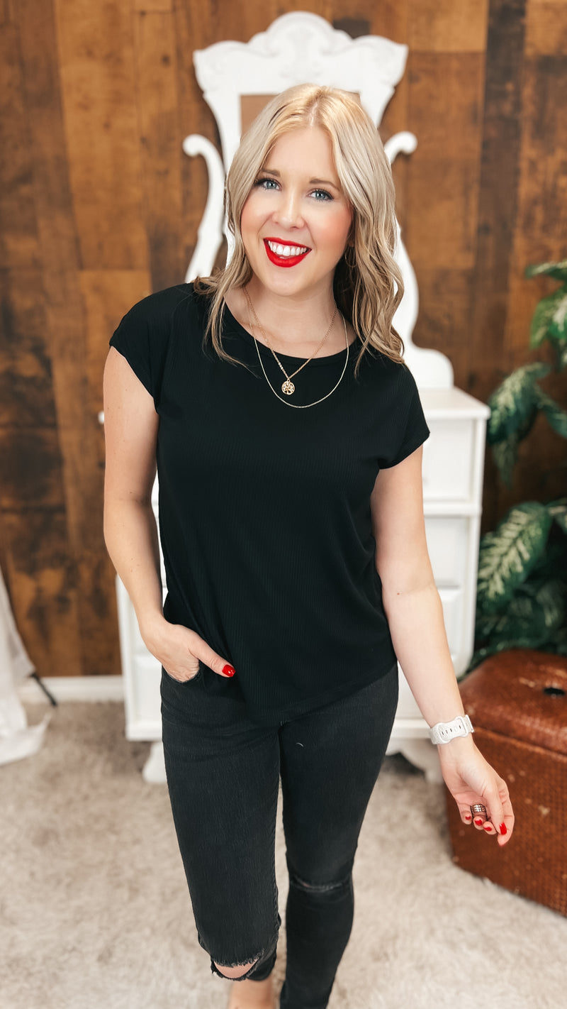 Melanie Ribbed Tee | Black