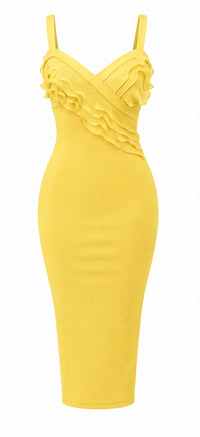 Yellow, tank top style dress with neckline detail
