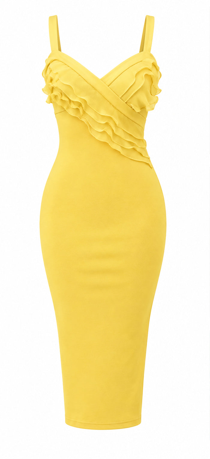 Yellow, tank top style dress with neckline detail