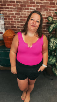 Mylie V-Neck Bodysuit | Fuchsia