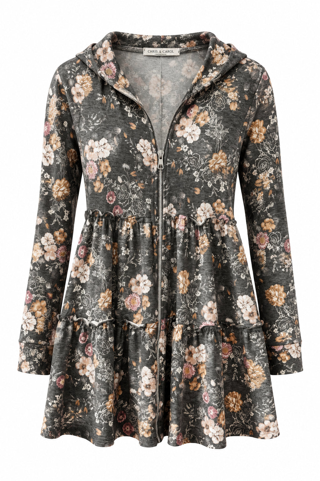Paige Floral Zip Cardigan | Charcoal