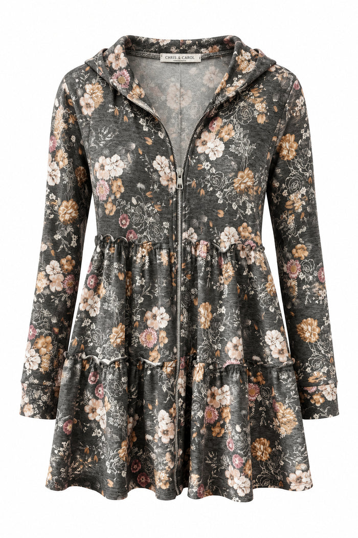 Paige Floral Zip Cardigan | Charcoal