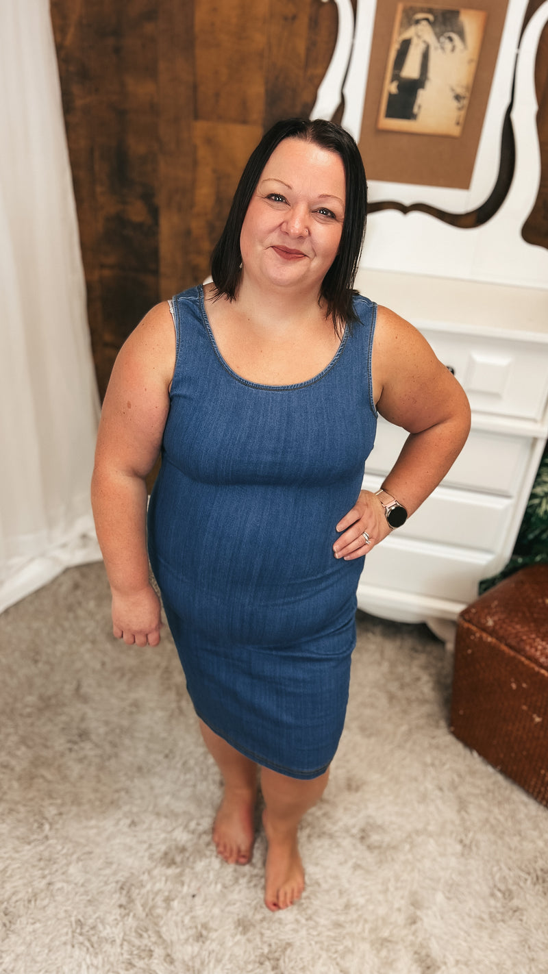 Mary Stretch Denim Dress | Medium Blue