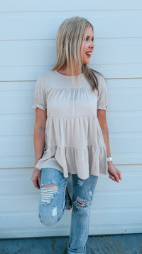 Dolly Babydoll Top: Beige