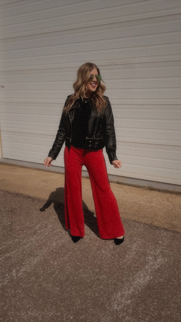 Stephanie Stretch Paper Bag Pants | Red