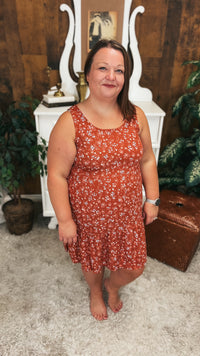 Claire Floral Dress: Rust
