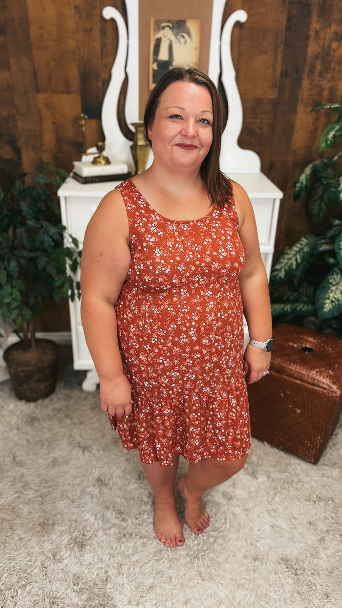 Claire Floral Dress: Rust