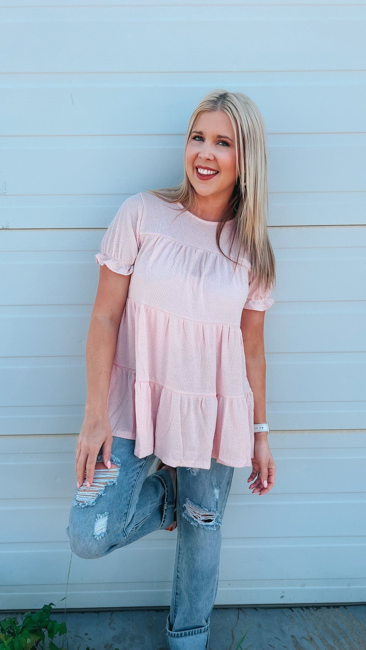 Dolly Babydoll Top: Pale Rose