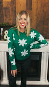 Miley Flower Knit Sweater: Green