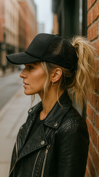 Trucker Style Baseball Hat: Black