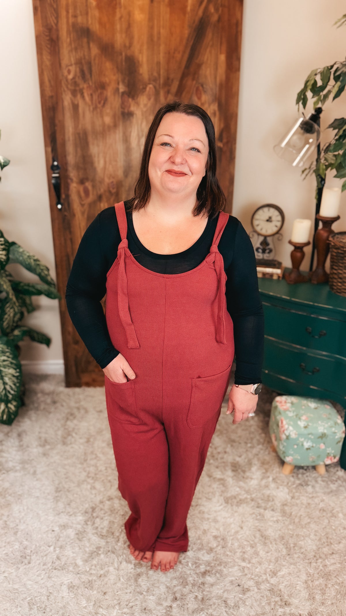 Genevieve Ribbed Knit Romper | Red Bean