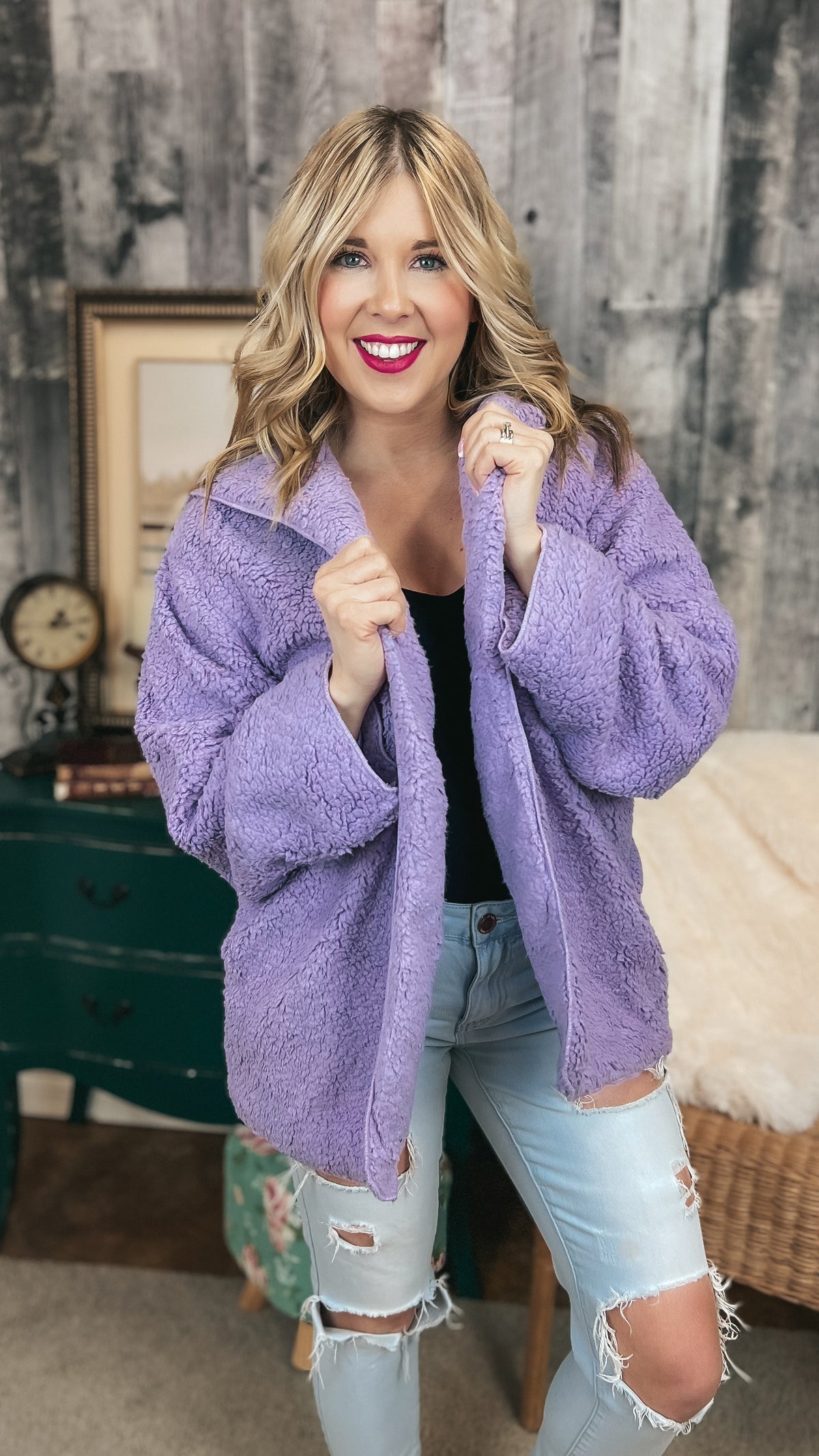 Carla Sherpa Jacket: Lavender