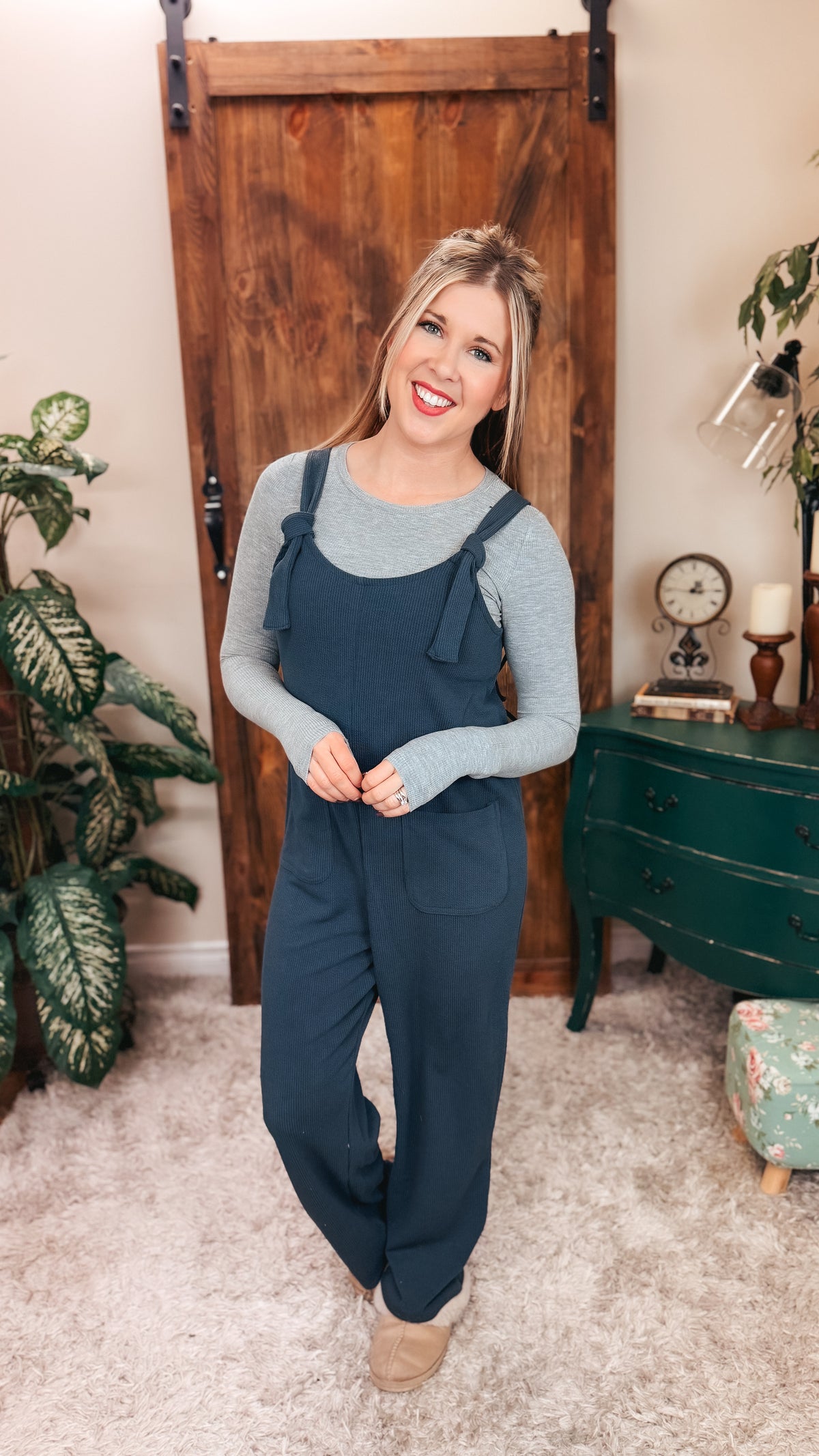 Genevieve Ribbed Knit Romper | Denim