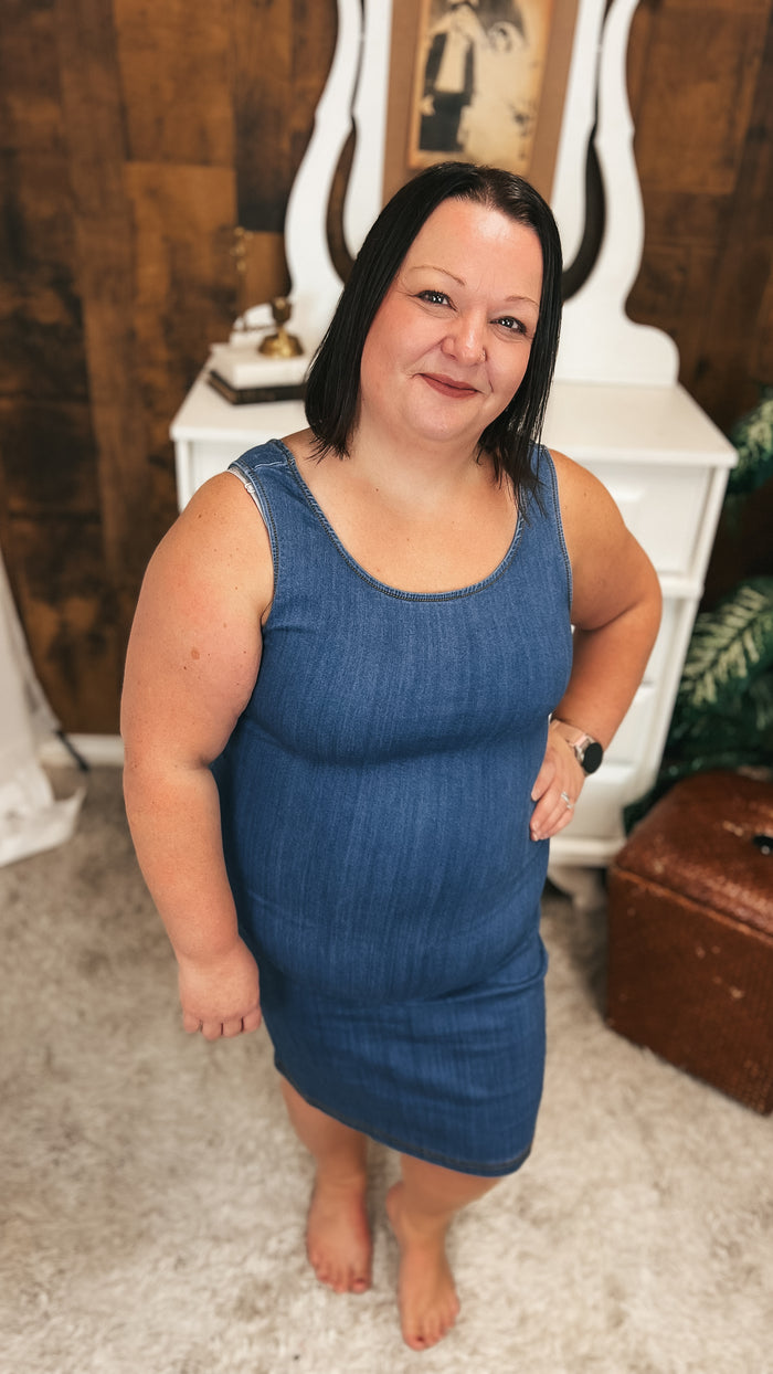 Mary Stretch Denim Dress | Medium Blue