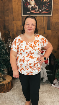Addy Ribbed Floral Top | Orange & Cream