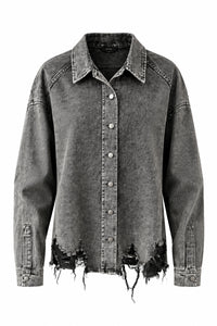 Ronin Distressed Denim Jacket | Washed Black