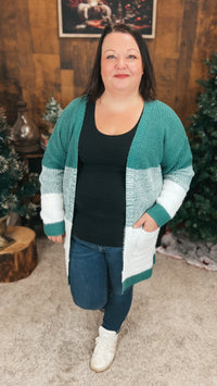 Helen Knit Cardigan | Green & Ivory