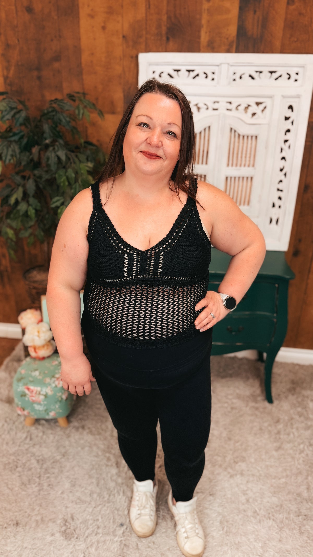 Aislynne Crochet Tank Top | Black