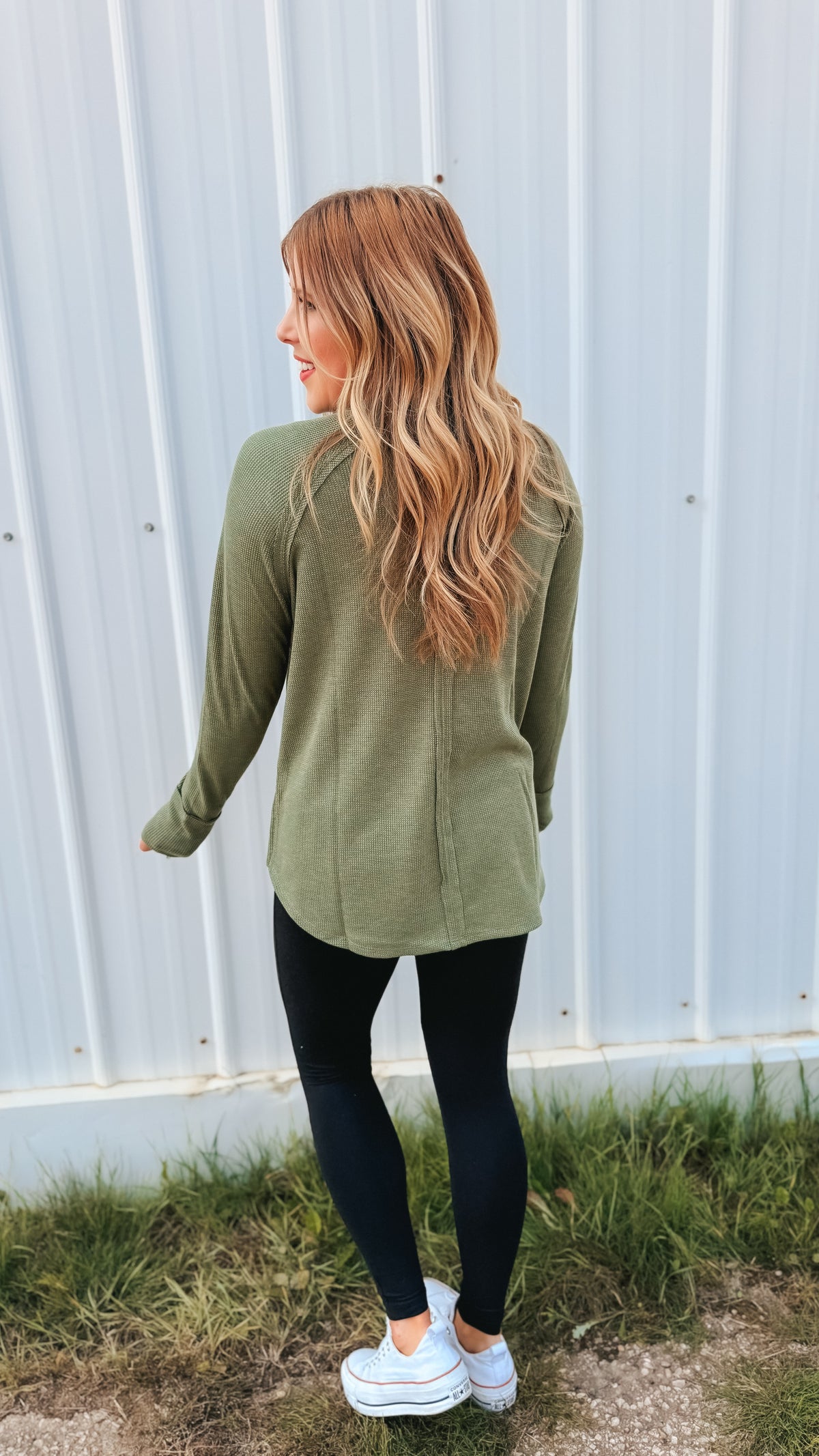 Leslie Waffle Long Sleeve | Army Green