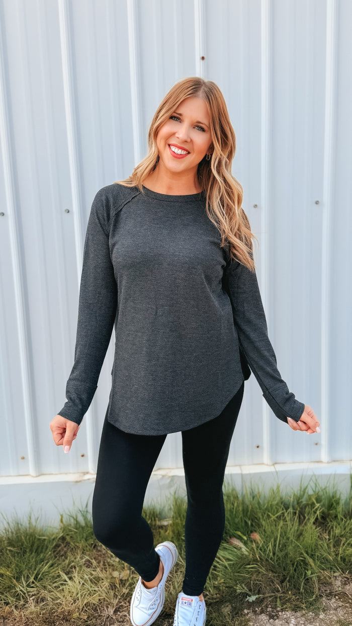 Leslie Waffle Long Sleeve | Charcoal