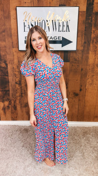 Victoria Floral Dress | Blue & Pink