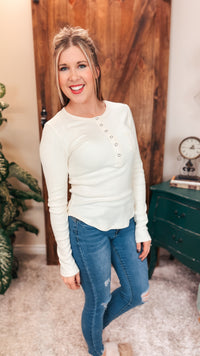 Colleen Ribbed Henley Long Sleeve | Cream
