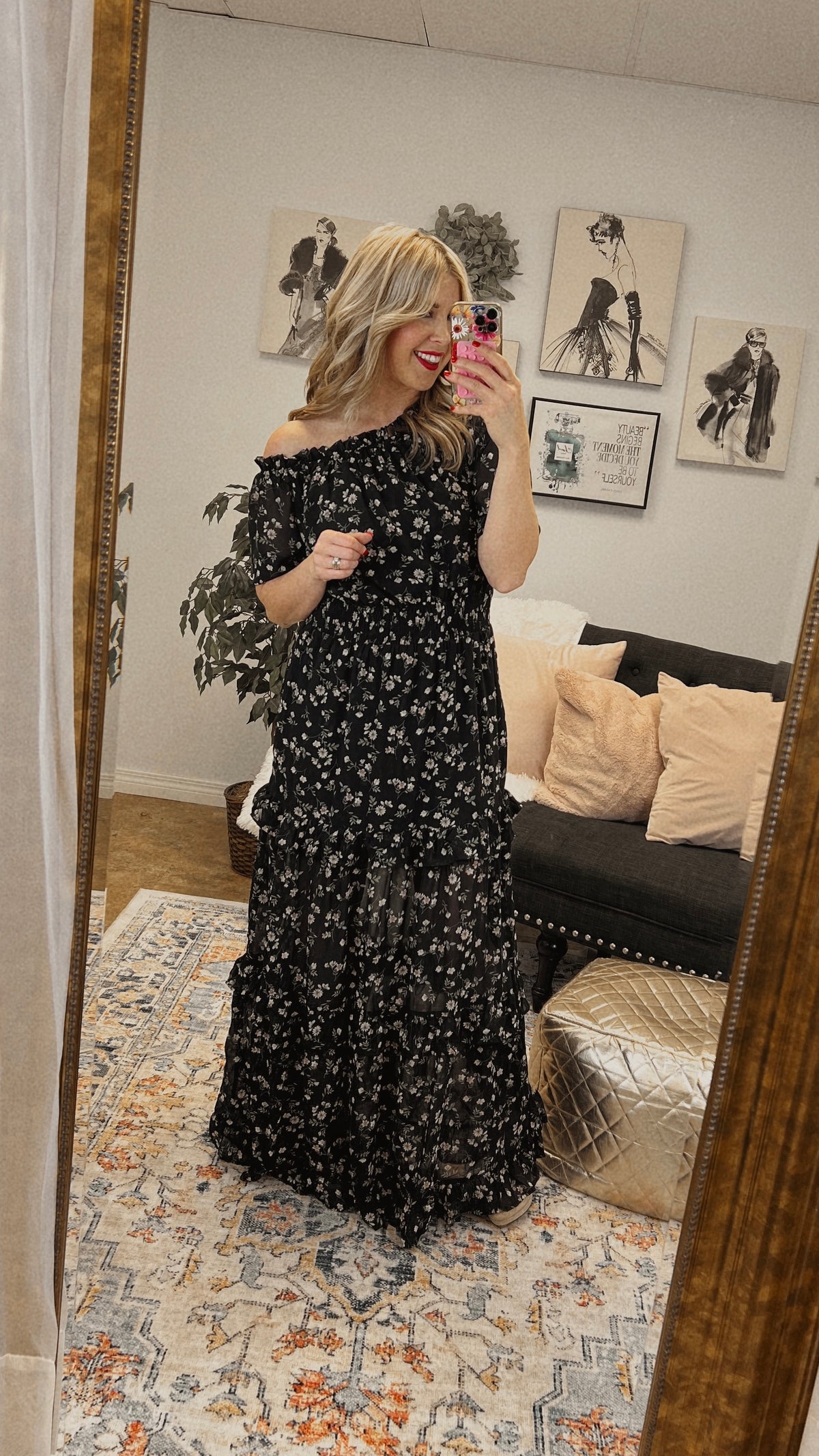 Tracey Floral Maxi Dress: Black