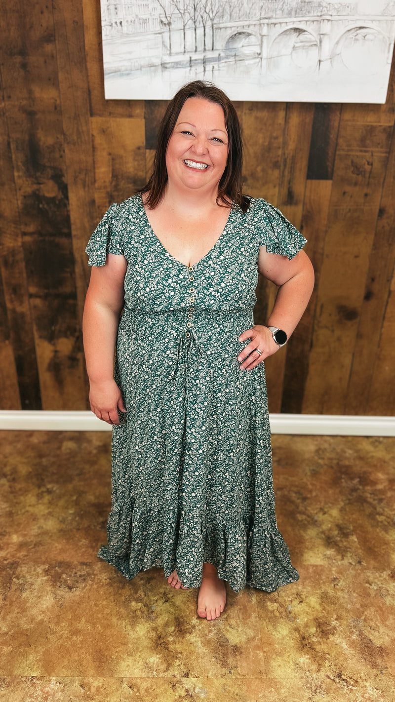Cassandra Floral Maxi Dress: Green
