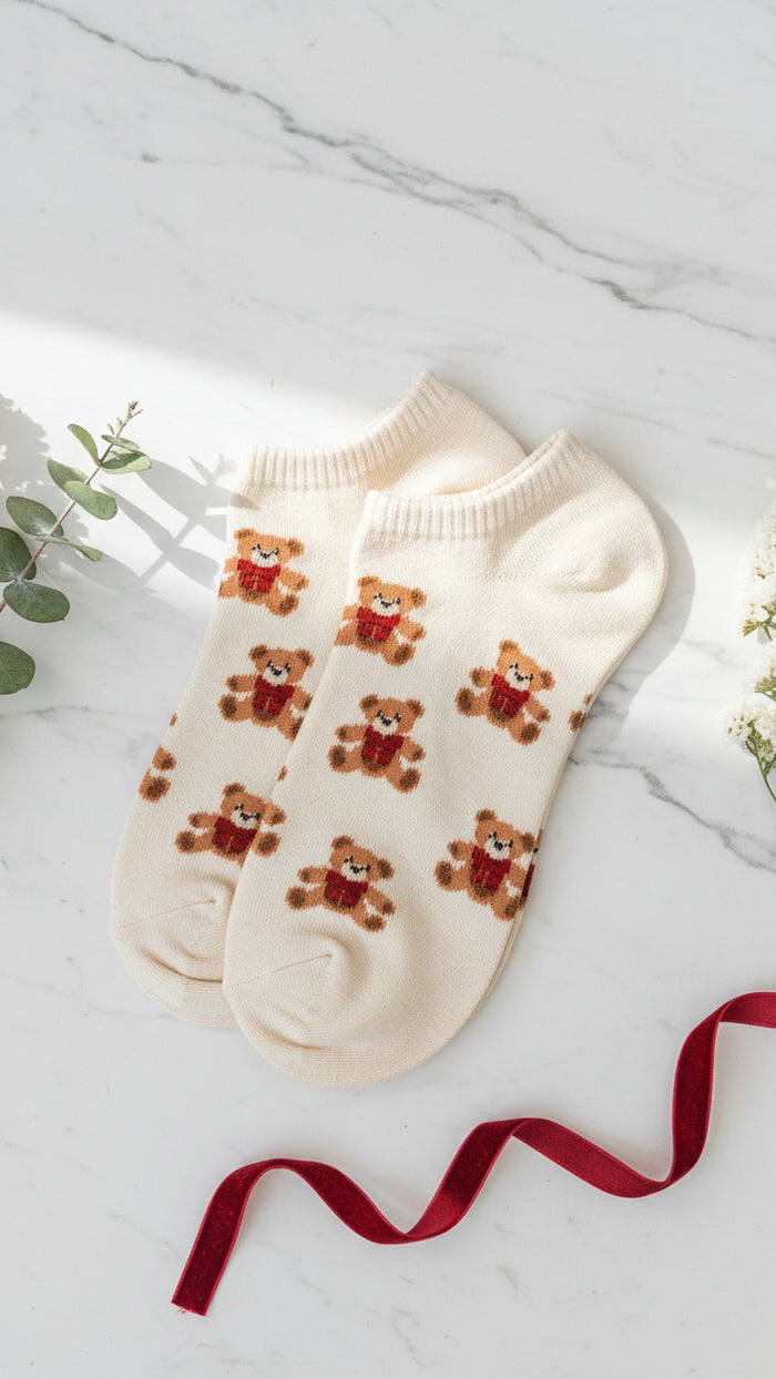 Teddy Bear Ankle Socks: Beige *SALE*