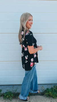 Winnie Babydoll Top: Black Floral