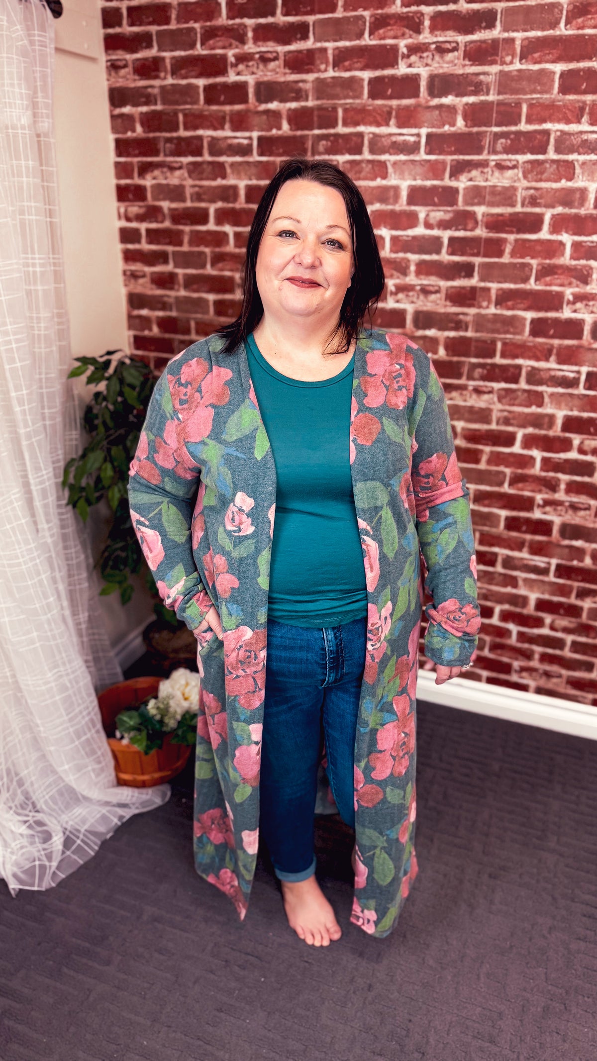 Kendal Floral Duster Cardigan | Hunter Green & Blush