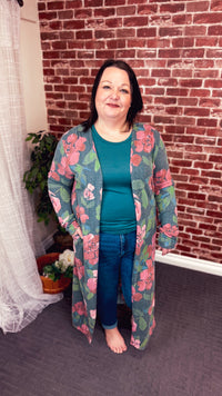 Kendal Floral Duster Cardigan | Hunter Green & Blush