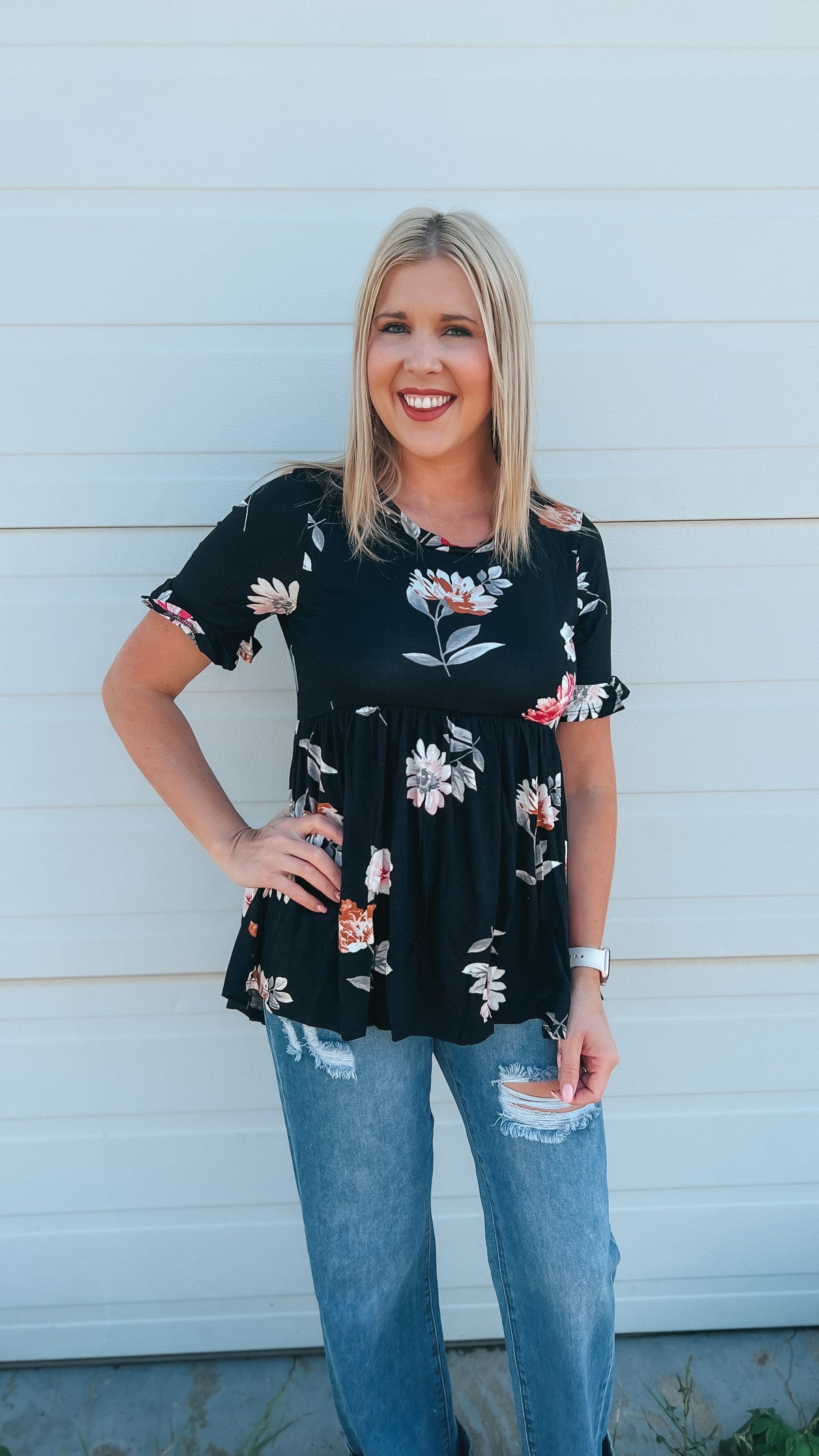 Winnie Babydoll Top: Black Floral