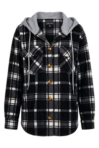 Haylee Plaid Fleece Shacket  | Black & Ivory