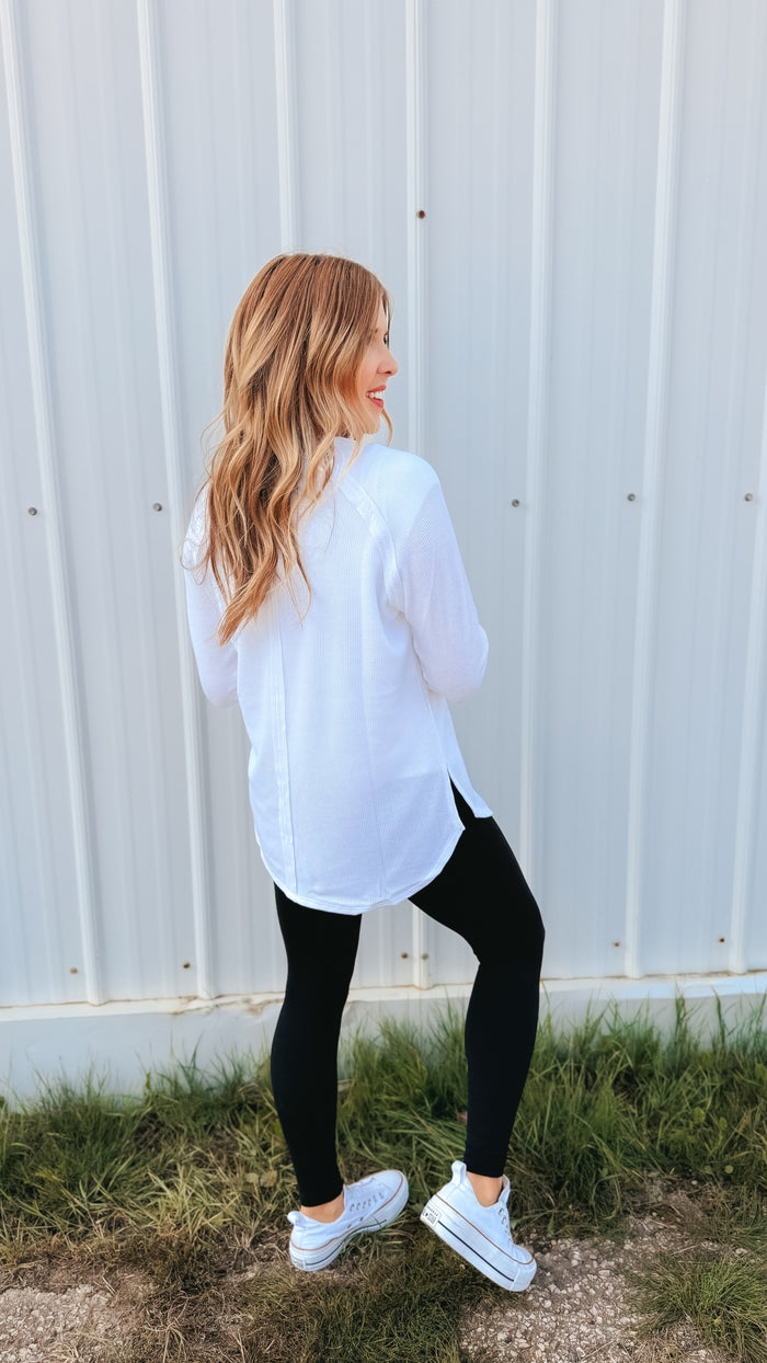 Leslie Waffle Long Sleeve | White