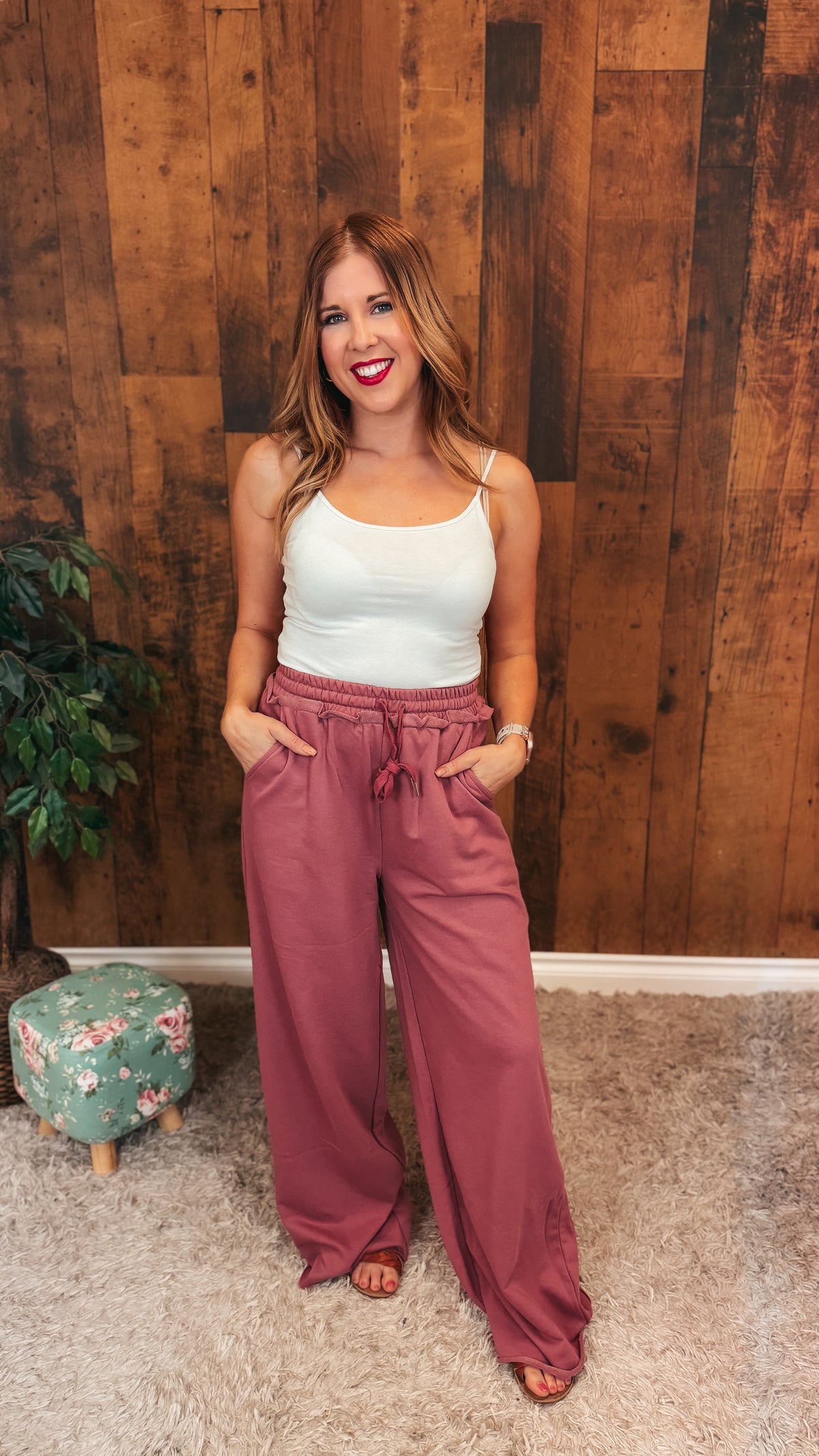 Audrey Wide Leg Jogging Pants | Rose