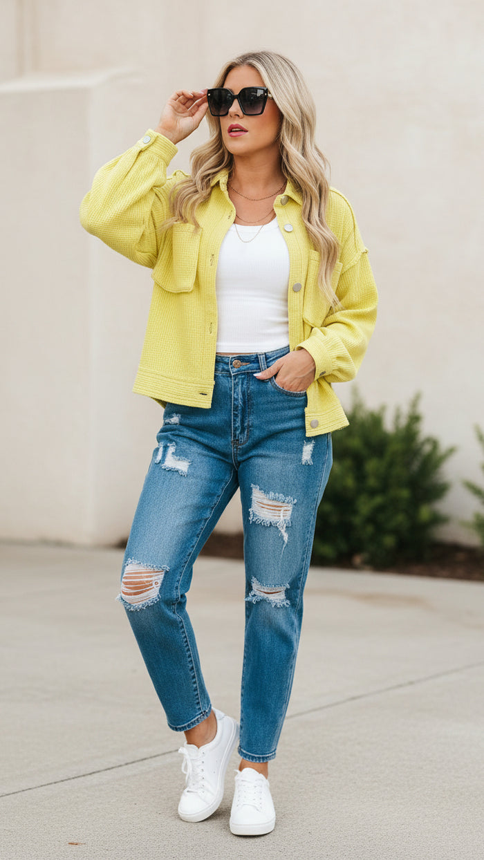 Grace Waffle Shacket | Yellow