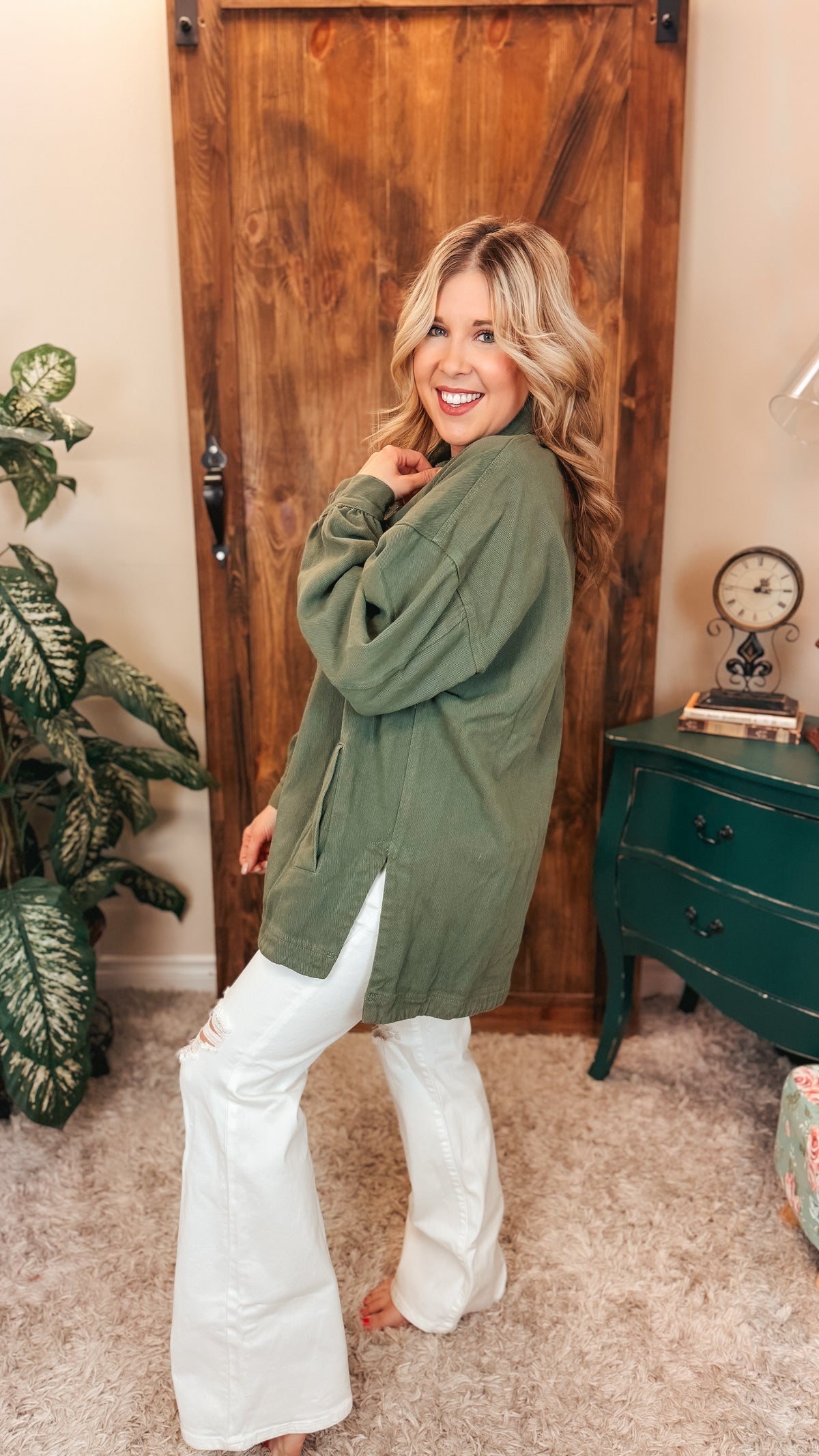 Lynn Oversized Denim Jacket | Olive