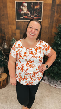 Addy Ribbed Floral Top | Orange & Cream