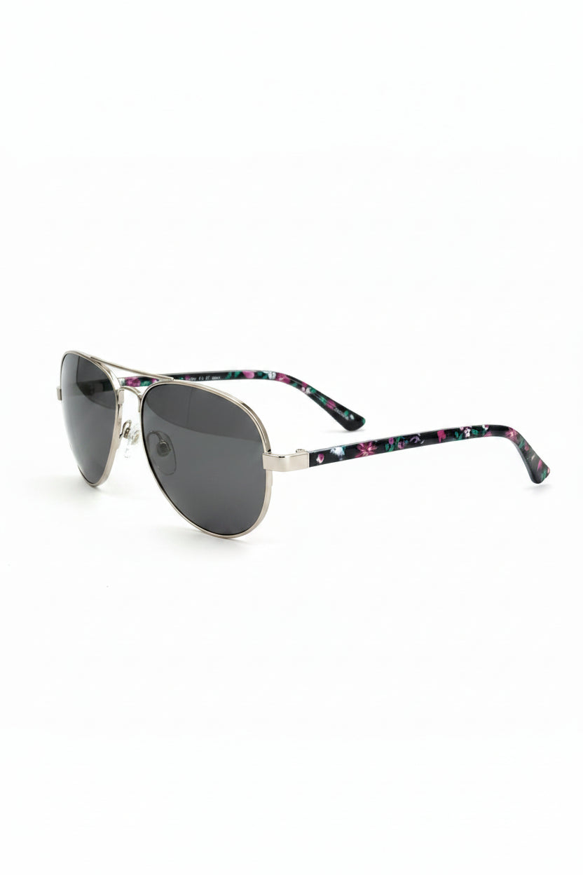 Floral Aviator Sunglasses & Case | Black & Purple