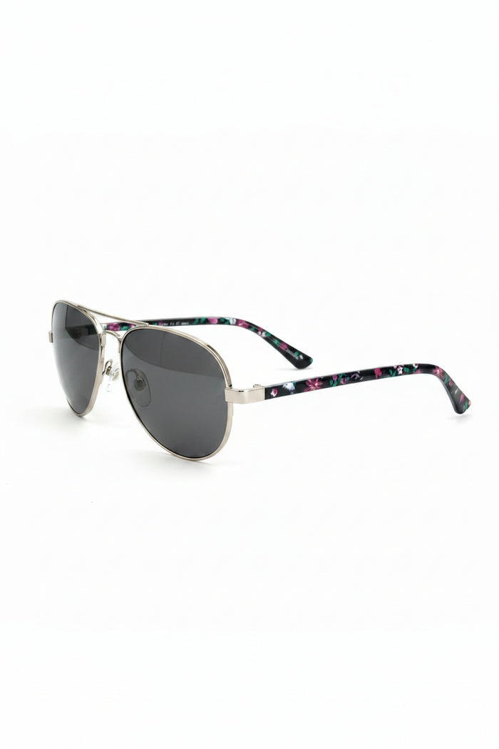 Floral Aviator Sunglasses & Case | Black & Purple