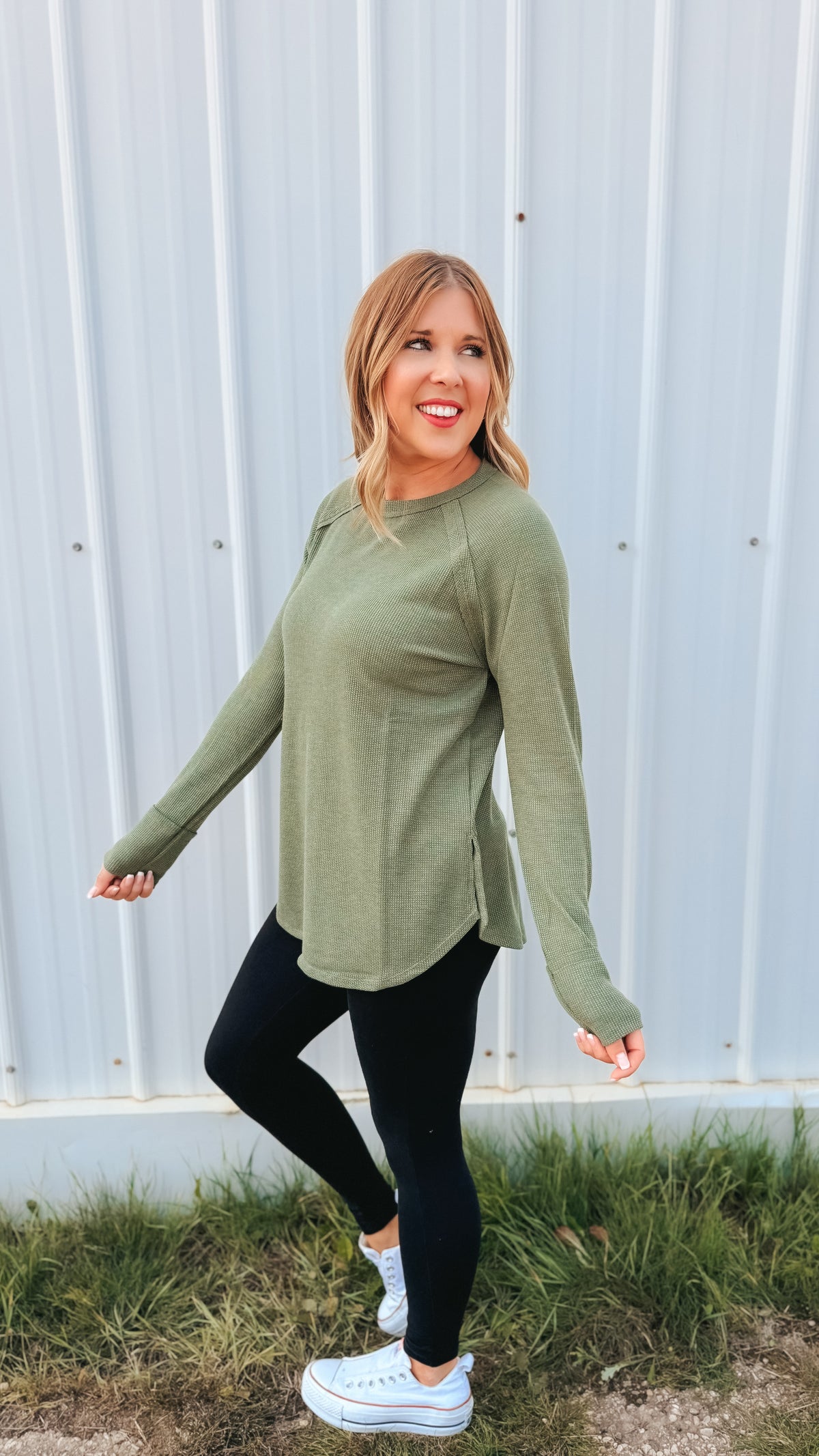 Leslie Waffle Long Sleeve | Army Green