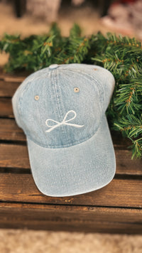 Bow Baseball Hat: Light Denim