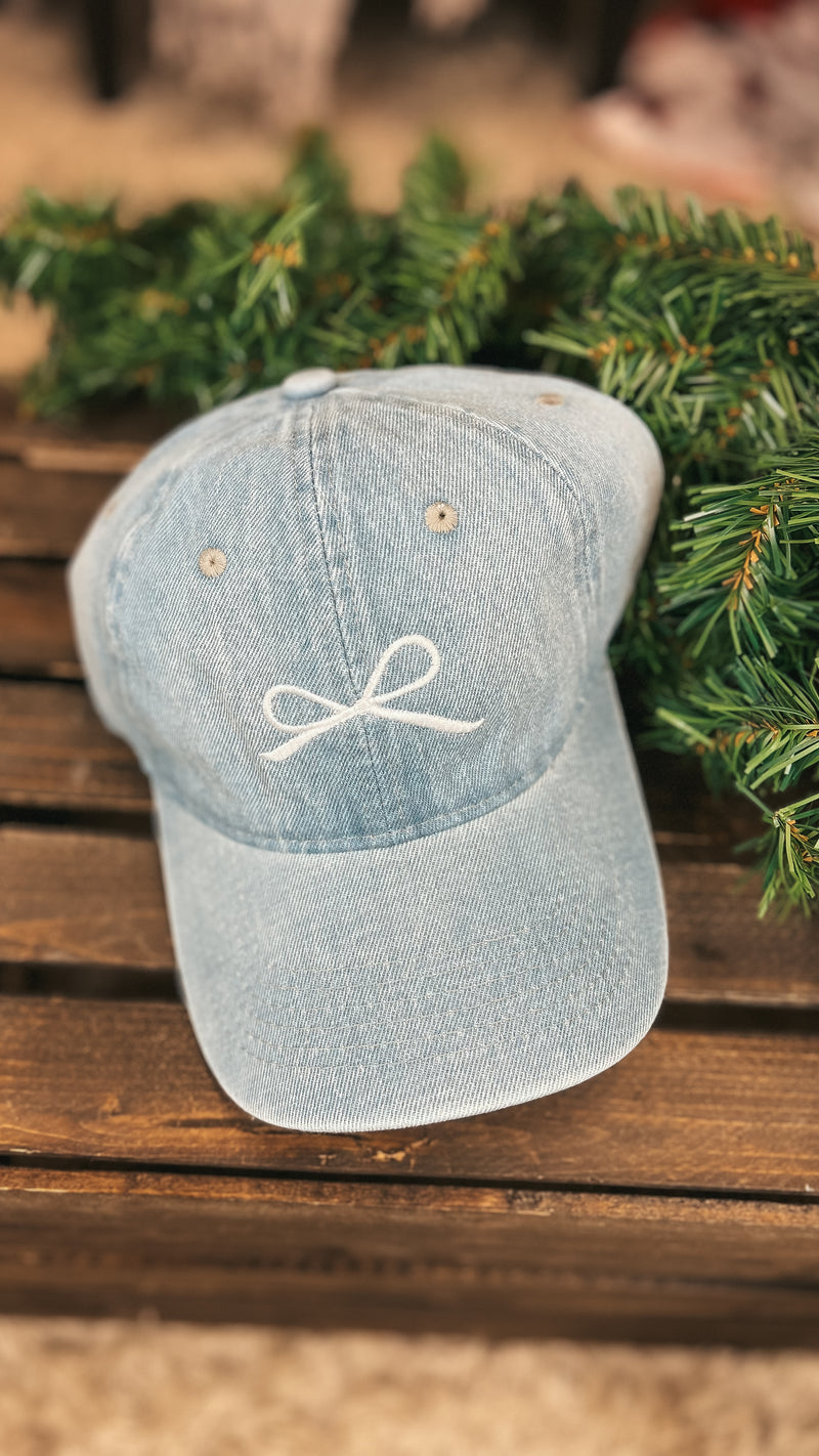 Bow Baseball Hat: Light Denim