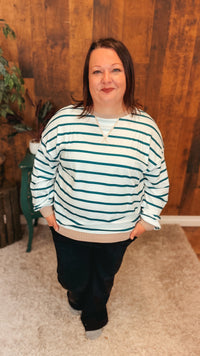 Mariah Stripe Long Sleeve | Teal & Ivory