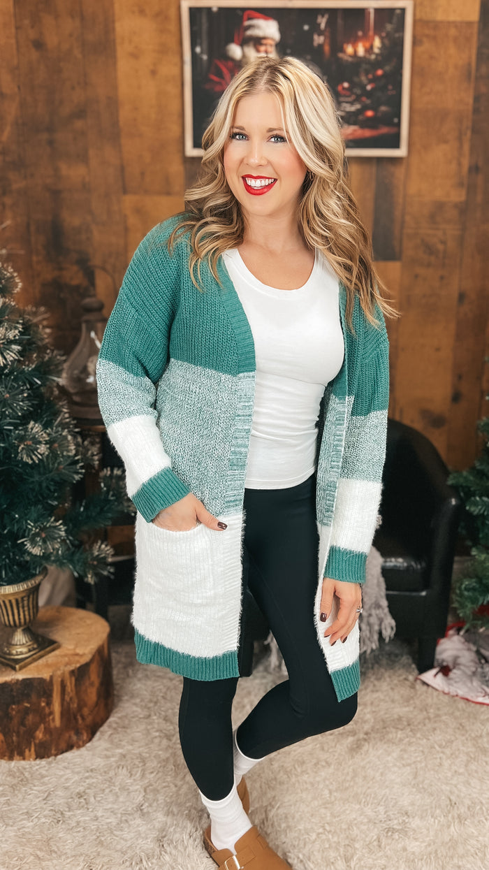 Helen Knit Cardigan | Green & Ivory
