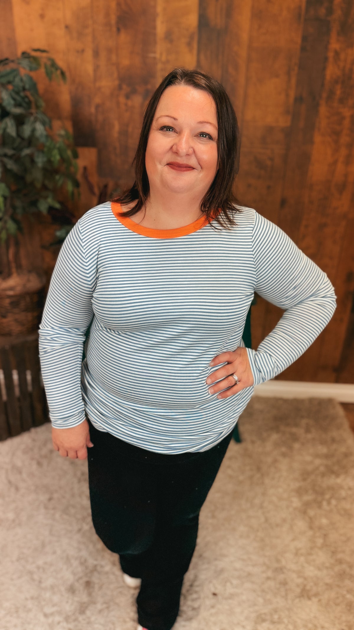 Valery Stripe Long Sleeve | Blue & Coral