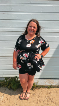 Winnie Babydoll Top: Black Floral